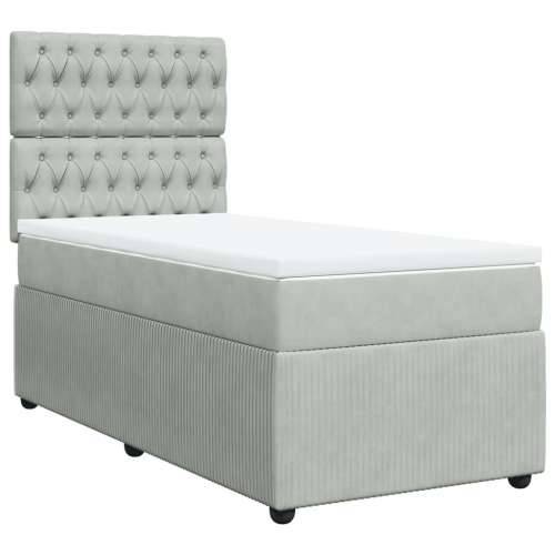 Box spring krevet s madracem svjetlosivi 100x200 cm baršunasti - Svjetlosiva 100 x 200 cm Dizajn s gumbima Cijena