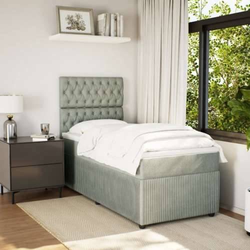 Box spring krevet s madracem svjetlosivi 100x200 cm baršunasti - Svjetlosiva 100 x 200 cm Dizajn s gumbima Cijena