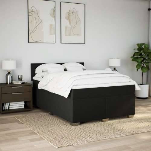 Krevet s oprugama i madracem crni 160x200 cm od tkanine - Crna 160 x 200 cm Gladak dizajn Cijena