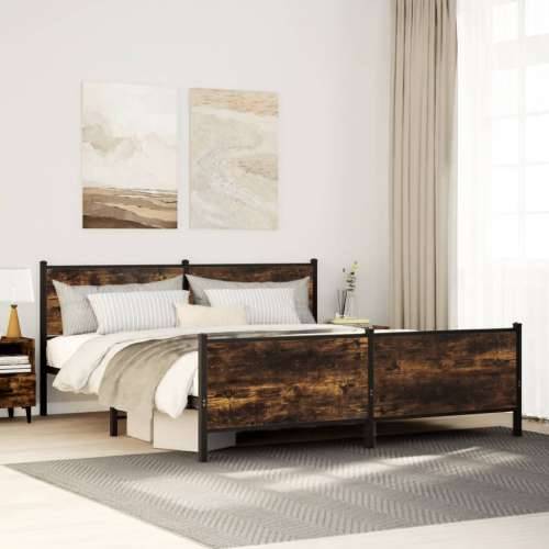 Metalni okvir kreveta bez madraca boja hrasta 193x203 cm - Dimljeni hrast 193 x 203 cm s uzglavljem i podnožjem Cijena