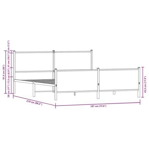 Metalni okvir kreveta bez madraca smeđa boja hrasta 183x213 cm Smeđi hrast 183 x 213 cm s uzglavljem i podnožjem Cijena