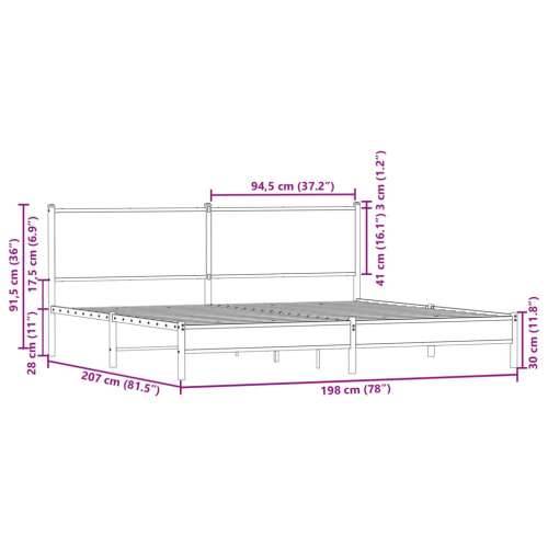 Metalni okvir kreveta bez madraca boja hrasta 193x203 cm Dimljeni hrast 193 x 203 cm s uzglavljem i dvostrukim niskim podnožjem Cijena