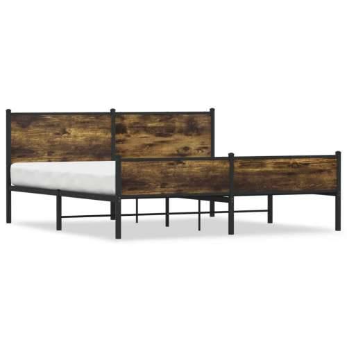 Metalni okvir kreveta bez madraca boja hrasta 183x213 cm - Dimljeni hrast 183 x 213 cm s uzglavljem i visokim podnožjem Cijena
