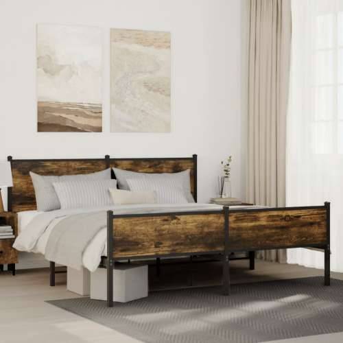 Metalni okvir kreveta bez madraca boja hrasta 183x213 cm - Dimljeni hrast 183 x 213 cm s uzglavljem i visokim podnožjem Cijena