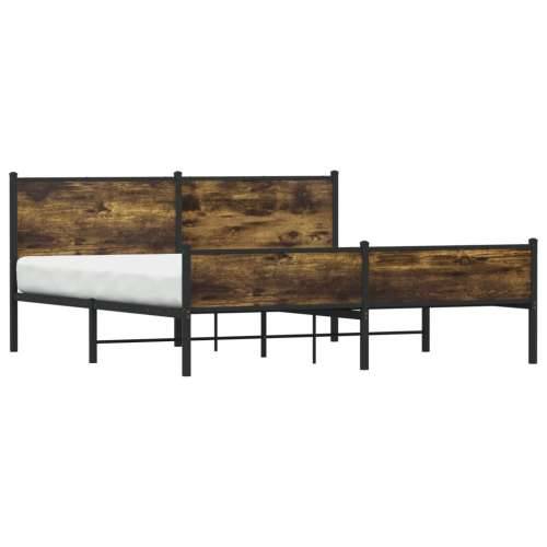 Metalni okvir kreveta bez madraca boja hrasta 183x213 cm - Dimljeni hrast 183 x 213 cm s uzglavljem i visokim podnožjem Cijena