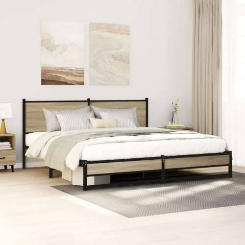 Metalni okvir kreveta bez madraca boja hrasta sonome 180x200 cm - sonoma hrast 180 x 200 cm s uzglavljem i dvostrukim niskim pod Cijena