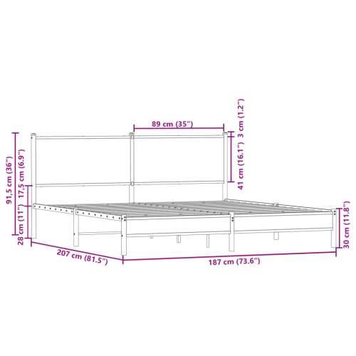 Metalni okvir kreveta bez madraca boja hrasta sonome 180x200 cm - sonoma hrast 180 x 200 cm s uzglavljem i dvostrukim niskim pod Cijena