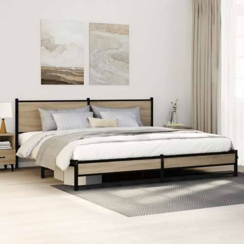 Metalni okvir kreveta bez madraca boja hrasta sonome 193x203 cm - sonoma hrast 193 x 203 cm s uzglavljem i dvostrukim niskim pod Cijena