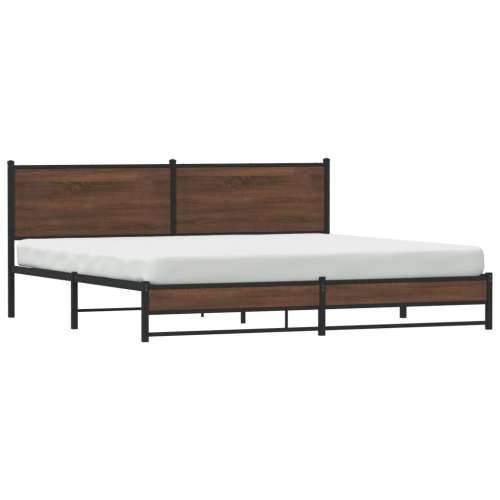 Metalni okvir kreveta bez madraca smeđa boja hrasta 193x203 cm - Smeđi hrast 193 x 203 cm s uzglavljem i dvostrukim niskim podno Cijena