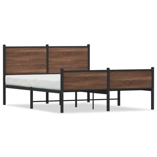 Metalni okvir kreveta bez madraca smeđa boja hrasta 150x200 cm Smeđi hrast 150 x 200 cm s uzglavljem i visokim podnožjem Cijena