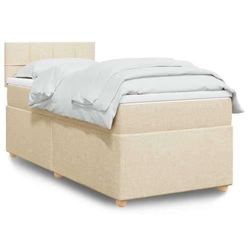 Krevet s oprugama i madracem krem 90 x 190 cm od tkanine - Krema 90 x 190 cm Blok s kvadratima Cijena