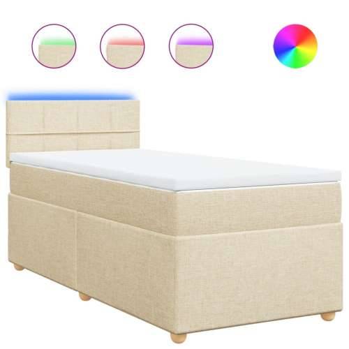 Krevet s oprugama i madracem krem 90 x 190 cm od tkanine - Krema 90 x 190 cm Blok s kvadratima Cijena