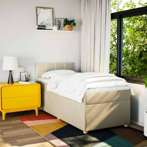 Krevet s oprugama i madracem krem 90 x 190 cm od tkanine - Krema 90 x 190 cm Blok s kvadratima Cijena