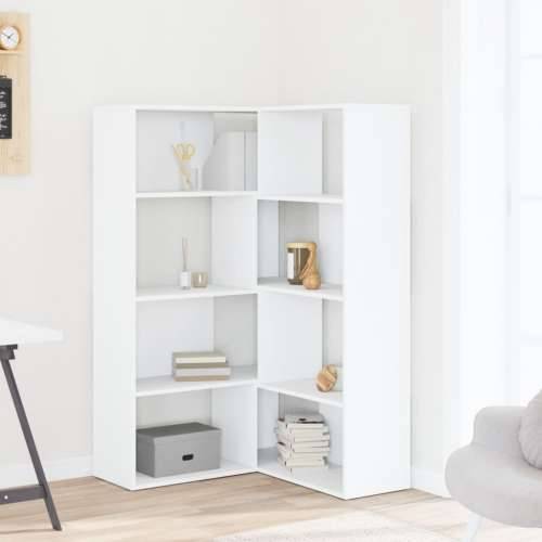 Kutni regal za knjige s 4 razine bijeli 85 x 85 x 140 cm drveni - Bijela 1 Cijena