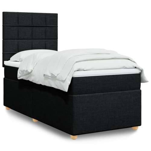 Krevet s oprugama i madracem crni 100 x 200 cm od tkanine - Crna 100 x 200 cm Blok s kvadratima Cijena
