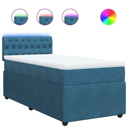 Box spring krevet s madracem plavi 90x200 cm baršunasti - Plava 90 x 200 cm Dizajn s gumbima Cijena