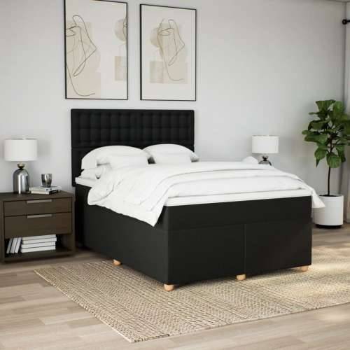 Krevet s oprugama i madracem crni 140x200 cm od tkanine - Crna 140 x 200 cm gumbi Cijena