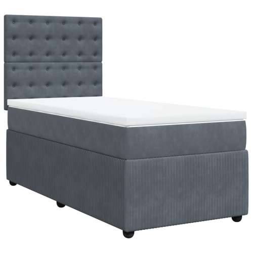 Box spring krevet s madracem tamnosivi 90x190 cm baršunasti - Tamno siva 90 x 190 cm gumbi Cijena