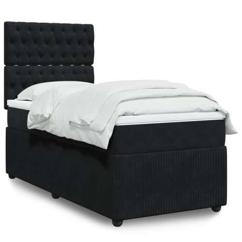 Box spring krevet s madracem crni 90x200 cm baršunasti - Crna 90 x 200 cm Dizajn s gumbima Cijena