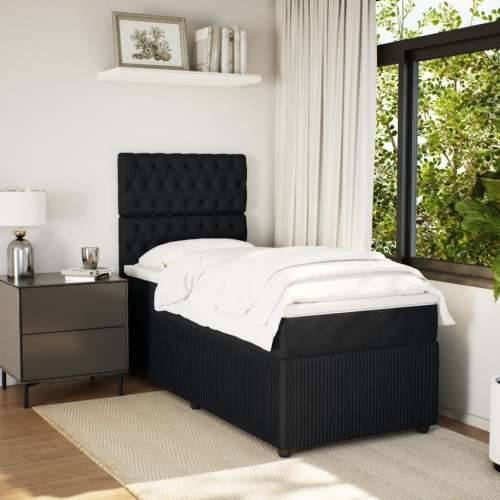 Box spring krevet s madracem crni 90x200 cm baršunasti - Crna 90 x 200 cm Dizajn s gumbima Cijena