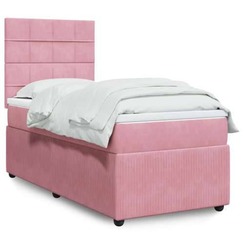 Box spring krevet s madracem ružičasti 100x200 cm baršunasti - Ružičasta 100 x 200 cm Blok s kvadratima Cijena