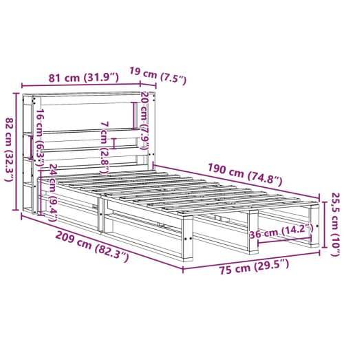 Okvir kreveta bez madraca 75 x 190 cm od masivne borovine - Prirodna 75 x 190 cm Cijena