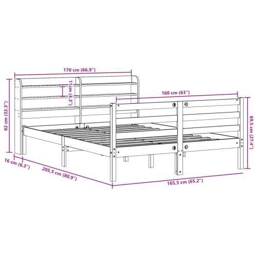Okvir za krevet s uzglavljem 160 x 200 cm od masivne borovine - Prirodna 160 x 200 cm Cijena