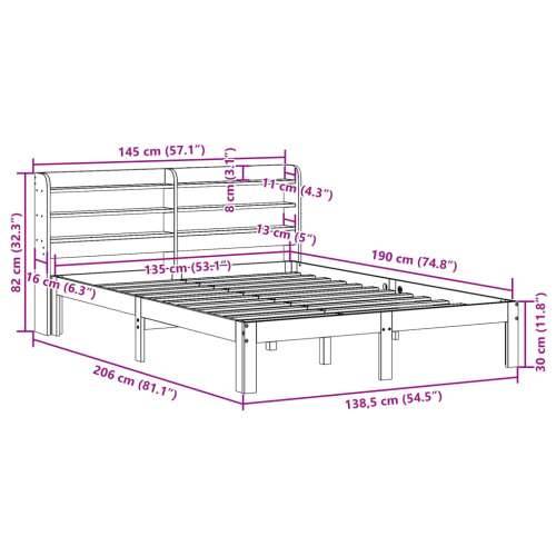 Okvir za krevet s uzglavljem bijeli 135 x 190 cm od borovine - Bijela 135 x 190 cm Cijena