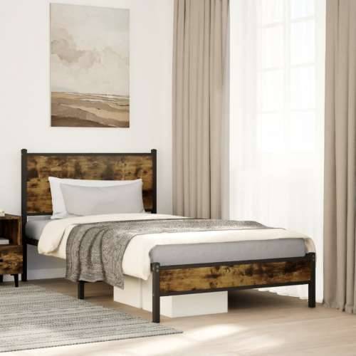 Metalni okvir kreveta bez madraca boja hrasta 107x203 cm - Dimljeni hrast 107 x 203 cm s uzglavljem i niskim podnožjem Cijena