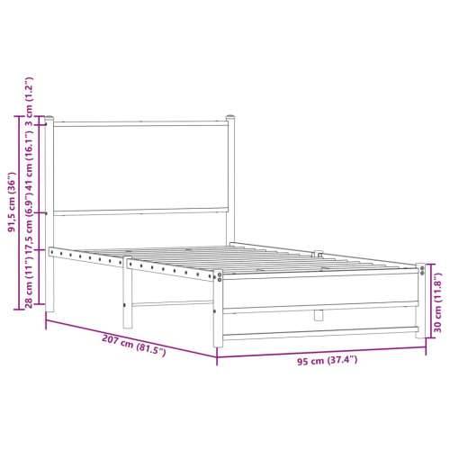 Metalni okvir kreveta bez madraca boja hrasta 90x200 cm - Dimljeni hrast 90 x 200 cm s uzglavljem i dvostrukim niskim podnožjem Cijena