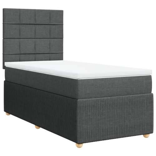 Krevet s oprugama i madracem tamnosivi 90 x 190 cm od tkanine - Tamno siva 90 x 190 cm Blok s kvadratima Cijena