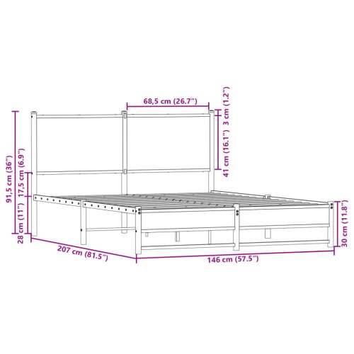 Metalni okvir kreveta bez madraca boja hrasta 140x200 cm - Dimljeni hrast 140 x 200 cm s uzglavljem i dvostrukim niskim podnožje Cijena