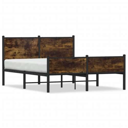 Metalni okvir kreveta bez madraca boja hrasta 140x190 cm - Dimljeni hrast 140 x 190 cm s uzglavljem i visokim podnožjem Cijena
