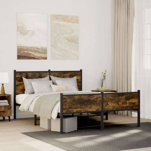 Metalni okvir kreveta bez madraca boja hrasta 140x190 cm - Dimljeni hrast 140 x 190 cm s uzglavljem i visokim podnožjem Cijena