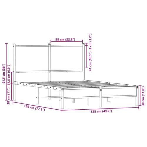Metalni okvir kreveta bez madraca boja hrasta sonome 120x190 cm - sonoma hrast 120 x 190 cm s uzglavljem i niskim podnožjem Cijena
