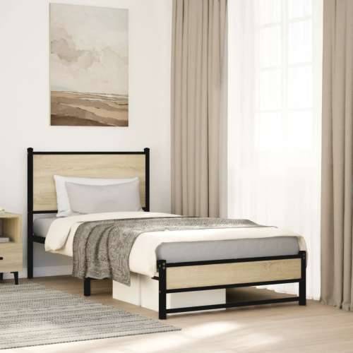 Metalni okvir kreveta bez madraca boja hrasta sonome 90x190 cm - sonoma hrast 90 x 190 cm s uzglavljem i dvostrukim niskim podno Cijena