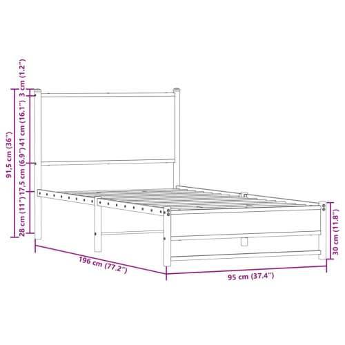 Metalni okvir kreveta bez madraca boja hrasta sonome 90x190 cm - sonoma hrast 90 x 190 cm s uzglavljem i dvostrukim niskim podno Cijena