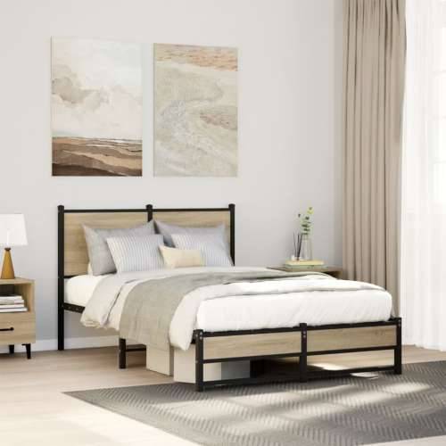 Metalni okvir kreveta bez madraca boja hrasta sonome 120x200 cm - sonoma hrast 120 x 200 cm s uzglavljem i dvostrukim niskim pod Cijena