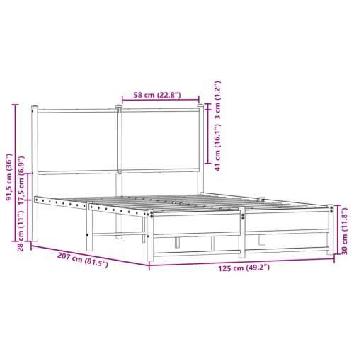 Metalni okvir kreveta bez madraca boja hrasta sonome 120x200 cm - sonoma hrast 120 x 200 cm s uzglavljem i dvostrukim niskim pod Cijena