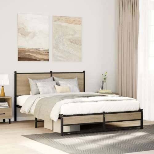 Metalni okvir kreveta bez madraca boja hrasta sonome 140x190 cm - sonoma hrast 140 x 190 cm s uzglavljem i dvostrukim niskim pod Cijena