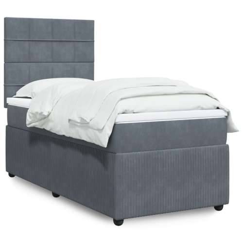 Box spring krevet s madracem tamnosivi 90x190 cm baršunasti Tamno siva 90 x 190 cm Blok s kvadratima Cijena