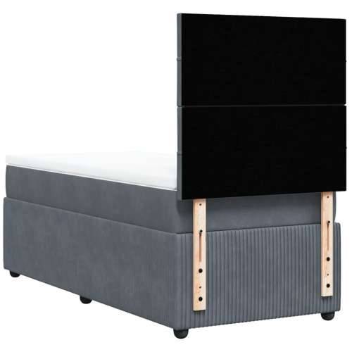Box spring krevet s madracem tamnosivi 90x190 cm baršunasti - Tamno siva 90 x 190 cm Blok s kvadratima Cijena