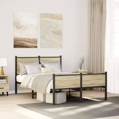 Metalni okvir kreveta bez madraca boja hrasta sonome 120x190 cm - sonoma hrast 120 x 190 cm s uzglavljem i visokim podnožjem Cijena