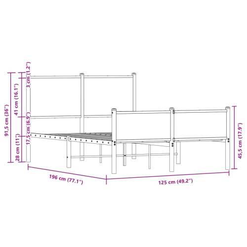 Metalni okvir kreveta bez madraca boja hrasta sonome 120x190 cm - sonoma hrast 120 x 190 cm s uzglavljem i visokim podnožjem Cijena