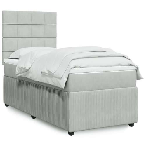 Box spring krevet s madracem svjetlosivi 100x200 cm baršunasti - Svjetlosiva 100 x 200 cm Blok s kvadratima Cijena