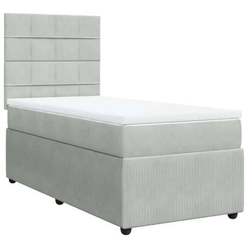 Box spring krevet s madracem svjetlosivi 100x200 cm baršunasti - Svjetlosiva 100 x 200 cm Blok s kvadratima Cijena