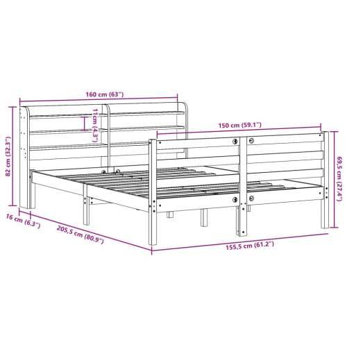 Okvir za krevet s uzglavljem 150 x 200 cm borovina - Prirodna 150 x 200 cm Cijena