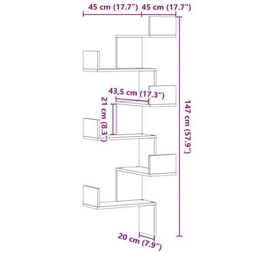 Kutna zidna polica smeđa boja hrasta 45x45x147 cm drvena - Smeđi hrast 1 Cijena