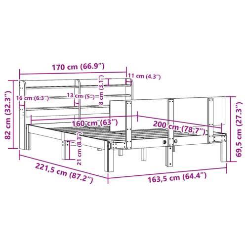 Okvir za krevet s uzglavljem 160 x 200 cm od masivne borovine - Prirodna 160 x 200 cm Cijena