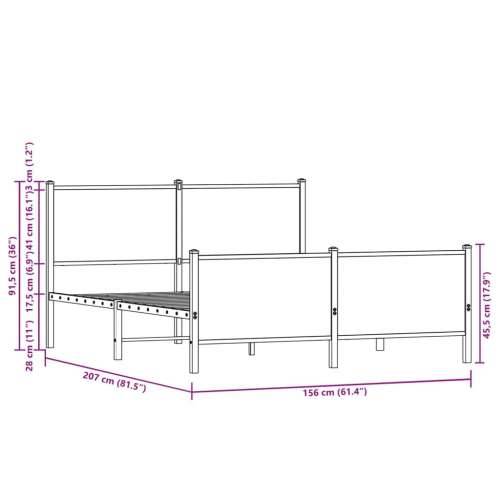 Metalni okvir kreveta bez madraca boja hrasta 150x200 cm - Dimljeni hrast 150 x 200 cm s uzglavljem i podnožjem Cijena